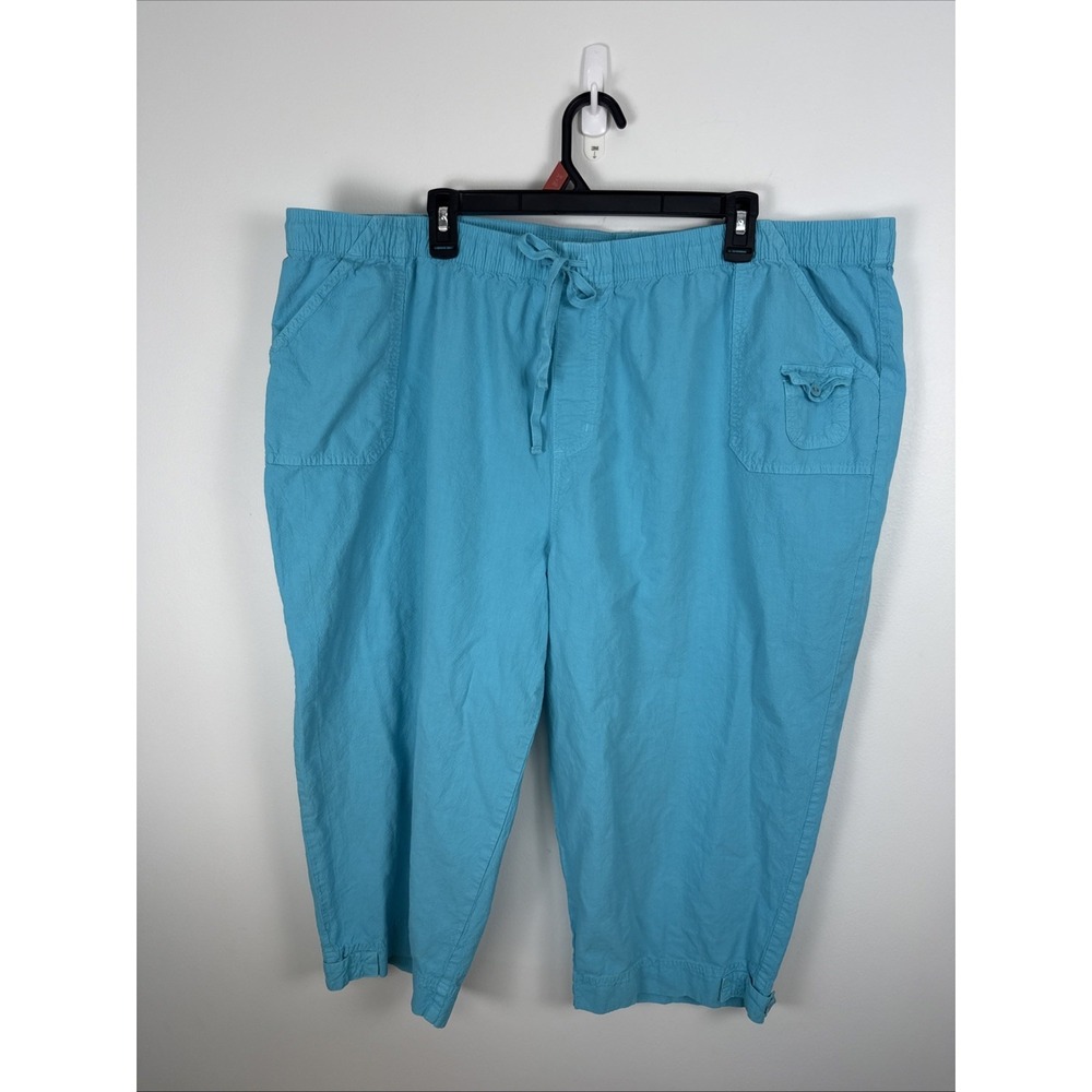 Essentials Plus Size 22/24 100% Cotton Blue Wide Leg Capri Pull On Pants Coastal